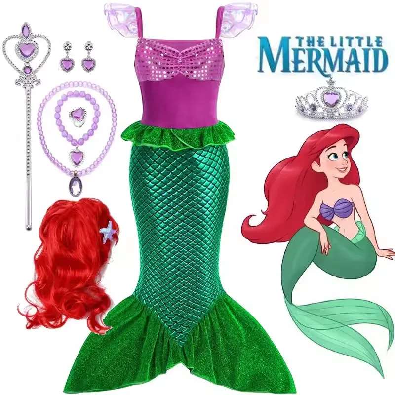 Mädchen Cosplay Disney Kleine Meerjungfrau Ariel Prom Prinzessin Kostüme Kinder Sommer Casual Kleid Halloween Geburtstag Party Dress Up 2025