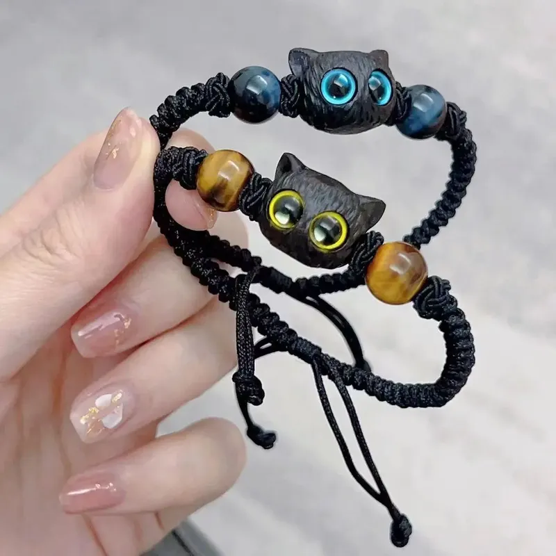 Süße Katze Paar Armband Nachahmung Holz Kristall geflochtene Kinder Armband Modeschmuck trendige Accessoires