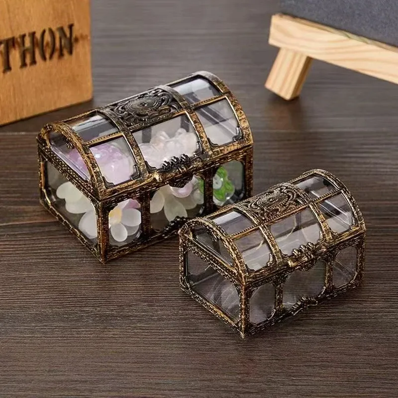 1PC Kunststoff Transparent Piraten Schatz Box Kristall Edelstein Schmuck Box Lagerung Organizer Brust Schatz für Schmuck Edelstein Schmuckstück box