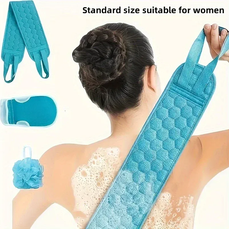 3-teiliges Peeling-Badetuch-Set, 3-in-1-Badewannen mit Rücken, Waschlappen zur Körperreinigung, weicher Badehandschuh, Duschball-Luffa