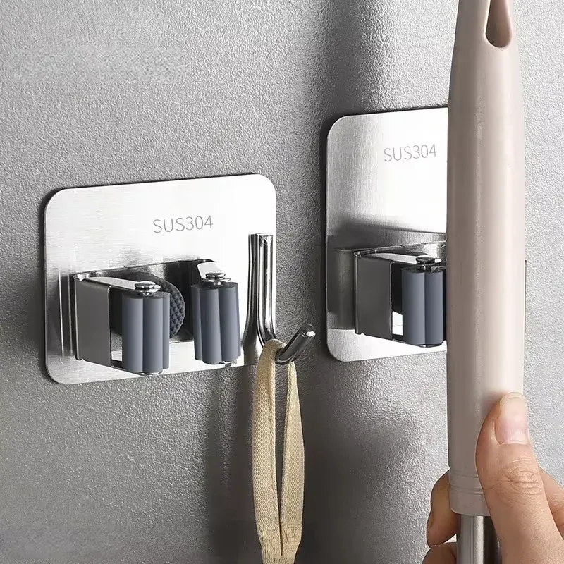 Selbstklebende Wand-Mehrzweckhaken, Mopp- und Besen-Aufhänger, Haken für Küche, Badezimmer, Zuhause, Organizer – einfaches Aufhängen, kein Bohren erforderlich