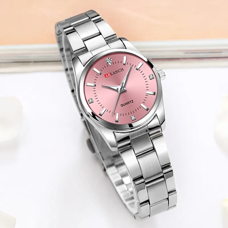 Luxus Damenuhr 29mm Modische Edelstahl Strass Rosa Minimalistische Mädchenuhr Outdoor Reise Damen Armbanduhren
