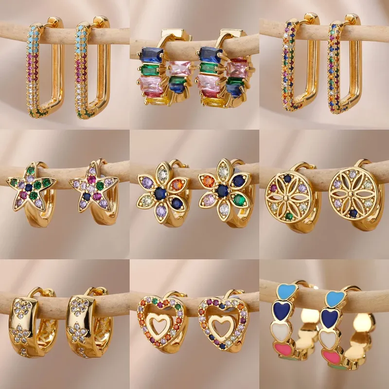 Regenbogen Zirkon Ohrringe für Frauen Zirkonia Edelstahl Hoop Ohrring 2023 Neue Trend Luxus Ästhetischen Schmuck aretes mujer