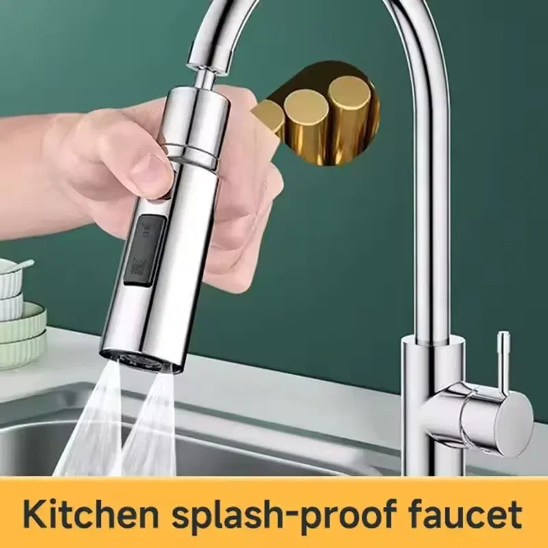 3-Modi Anti-Spritz-Duschbrause, Küchenfilter, Wasserhahn-Verlängerung, Kopf aus Metalllegierung, Wassersparer, für Zuhause, Universal-Wasserhahn