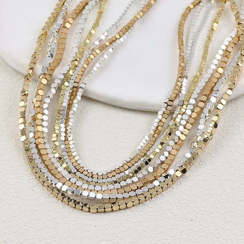 2mm 3mm Quadratische Stein Perle Matte Überzogene Gold Silber Rose Farbe Hämatit Lose Perlen Für Schmuck Machen Armbänder DIY Zubehör