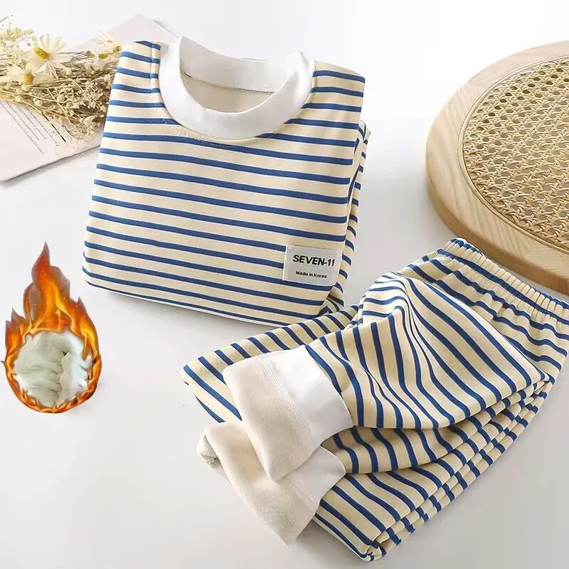 0–5 Jahre altes Baby, Plüsch-Kinderpyjama, einfarbig, langärmelige Hose, atmungsaktiver Pyjama für Jungen und Mädchen, Freizeitkleidung