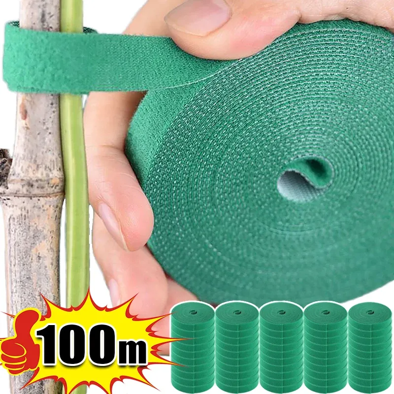Selbstklebender Nylon-Kabelbinder für Pflanzen, grün, verstellbare Pflanzen, Hakenschlaufenunterstützung, Gartenschnur, Verband, wiederverwendbare Verschluss-Klebebandstreifen