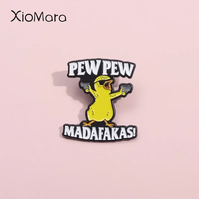 Pew Pew Madafakas! Niedliche Huhn-Emaille-Anstecknadeln, cooles Killer, kleines Huhn, Sonnenbrille, Broschen, Anstecknadeln, Tierschmuck, Geschenk