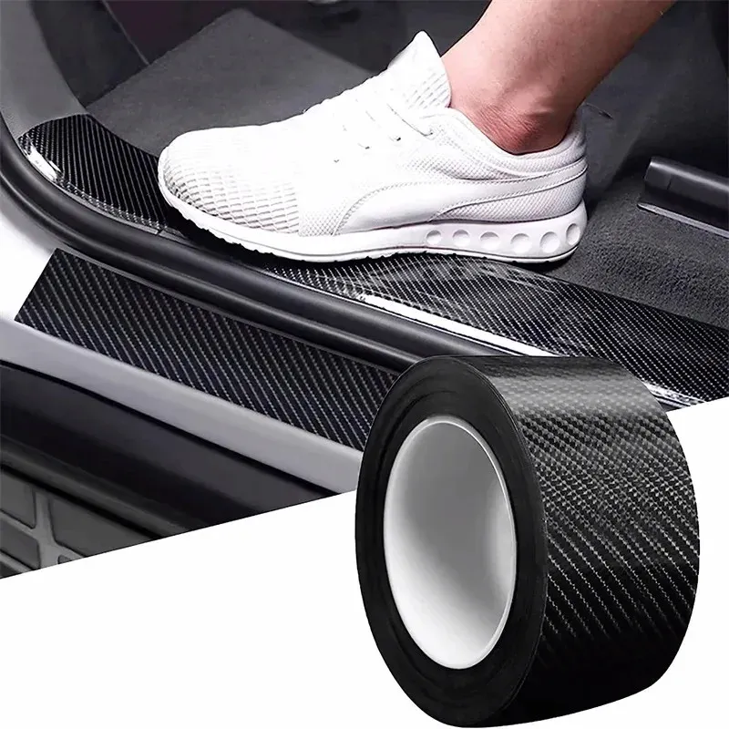 3D Nano Carbon Faser Auto Stoßstange Tür Schutz Schutz Film 3m Auto Tür Sill Schutz Aufkleber Schwarz Wasserdicht Anti scratch Band