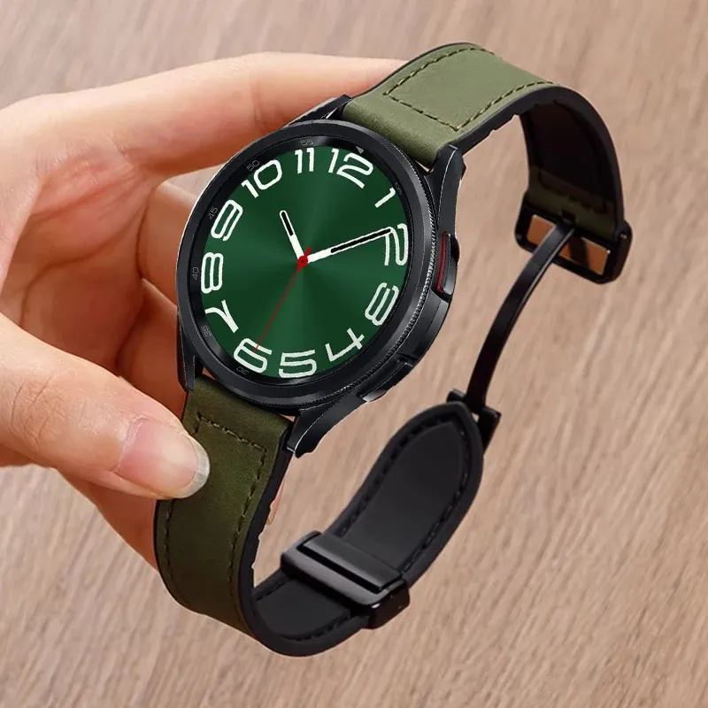 Leder-Silikonarmband für Samsung Galaxy Watch 4, 5, 6, 7, 40 mm/44 mm, Magnetband für Galaxy Watch 4/6 Classic 43 47 mm 42 46 mm