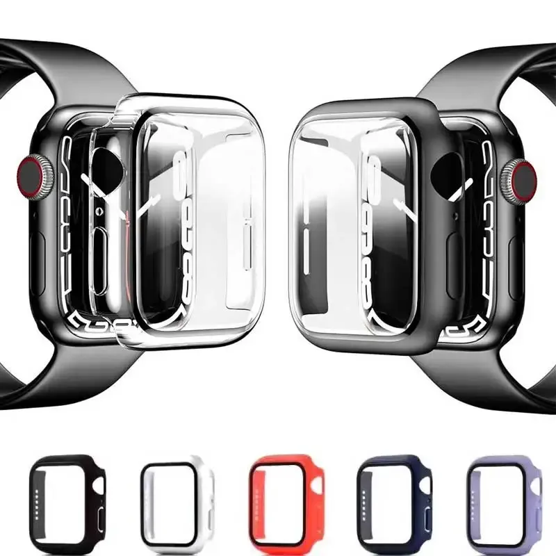 Gehärtete Glas abdeckung für Apple Watch Zubehör 45mm 41mm 44mm 40mm 42mm Displays chutz folie Apple Watch Case Serie 9 4 5 6 se 7 8
