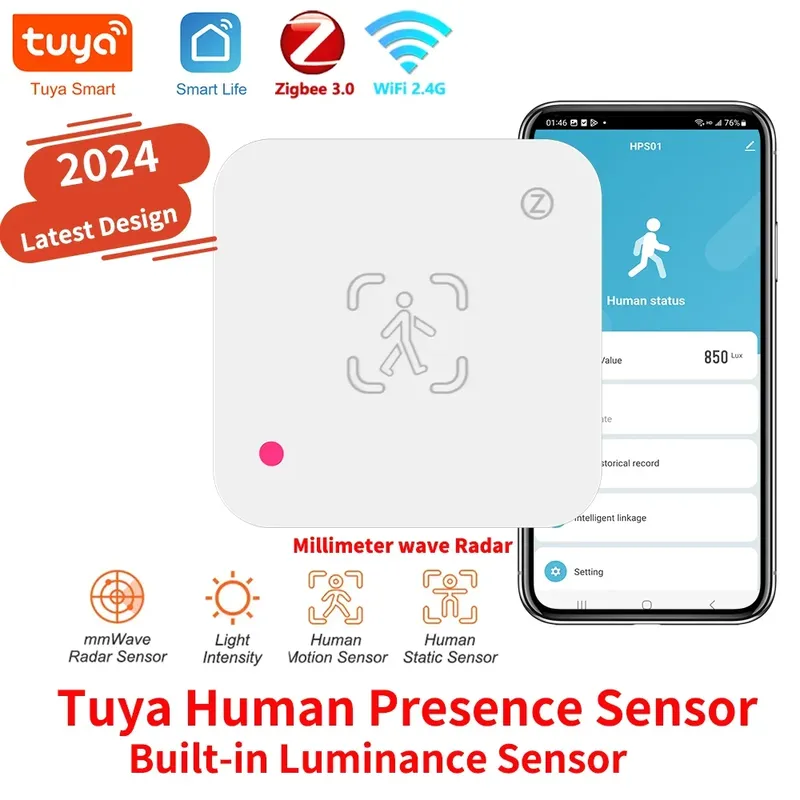 Tuya Zigbee WiFi Menschliche Anwesenheit Sensor MmWave Radar Detektor Mit Helligkeit Sensor Für Smart Home Smart Leben ersetzen PIR Sensor