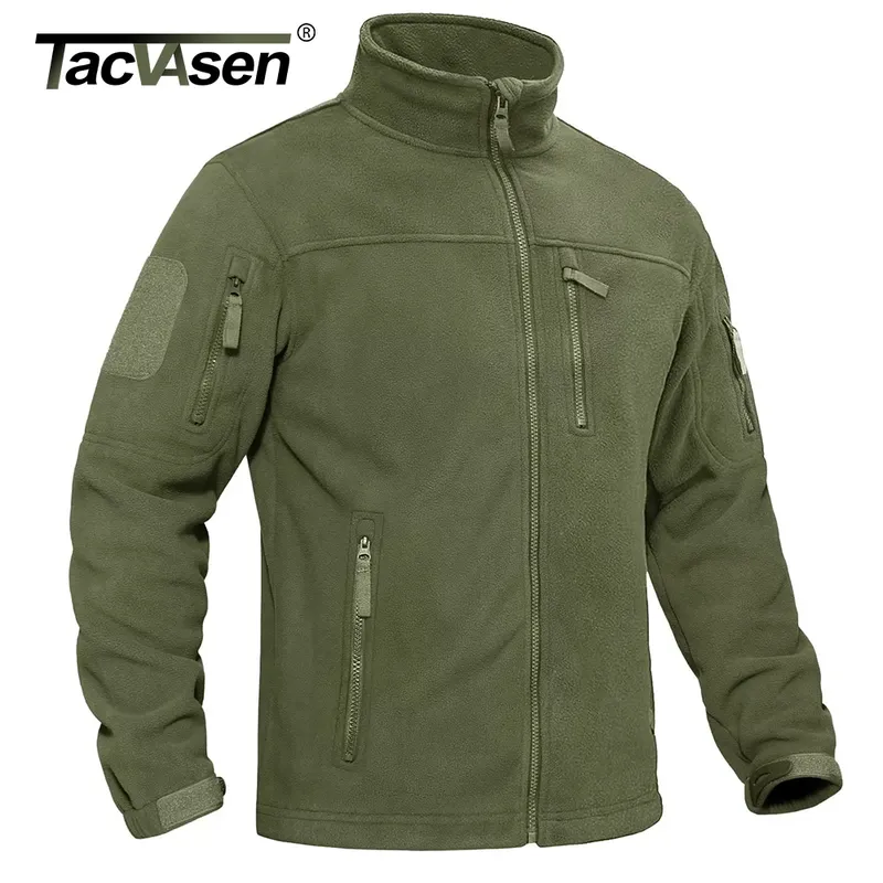 TACVASEN Herren-Fleecejacke, weich, wärmend, winddicht, durchgehender Reißverschlussmantel, mehrere Reißverschlusstaschen, Wandern, Arbeiten im Freien, Windjacke