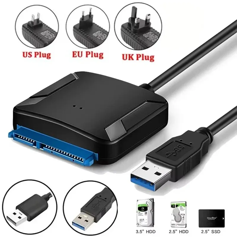 SATA zu USB 3.0 Kabel USB zu SATA Festplatte Adapter Konverter für 2,5" 3,5" SSD HDD Festplatte Festplatte mit Netzteil