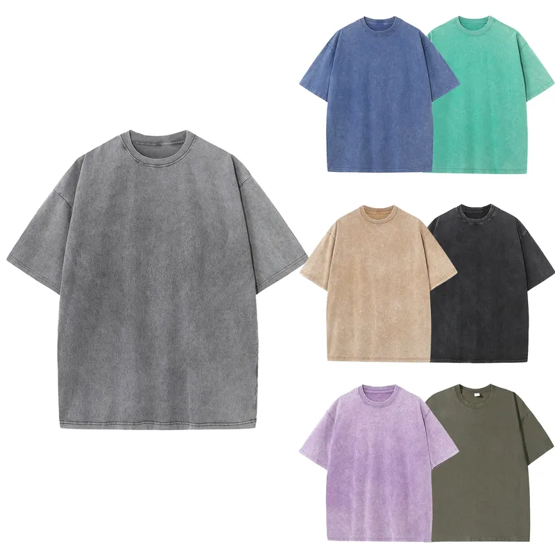 Herren Sommer reine Baumwolle Distressed Retro Drop Shoulder T-Shirt einfarbig locker lässig atmungsaktiv Herren Casual T-Shirt Tops