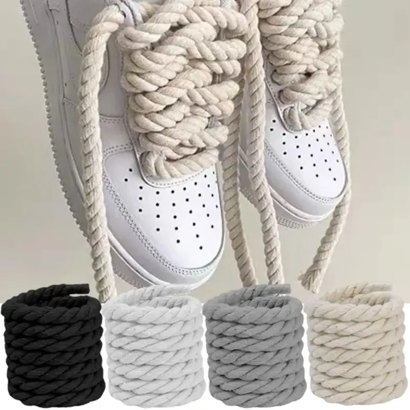 2 Stück runde, dicke Seilschnürsenkel aus Polyester-Baumwolle, hochwertige einfarbige Schnürsenkel, 0,8 cm, 120 cm Breite, 10 Farben, kräftige Schnürsenkel