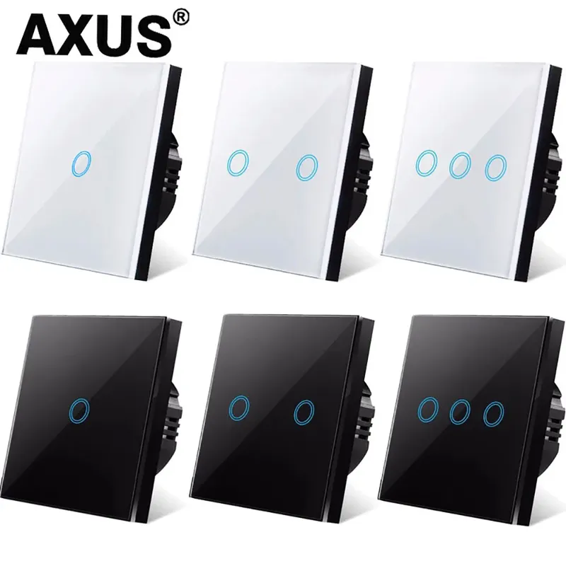Axus EU Touch-Schalter AC100-240V LED-Hintergrund beleuchtung Panel gehärteten Kristallglas Wand leuchte sensorische Schalter 1/2/3 Gang Inter ruttore