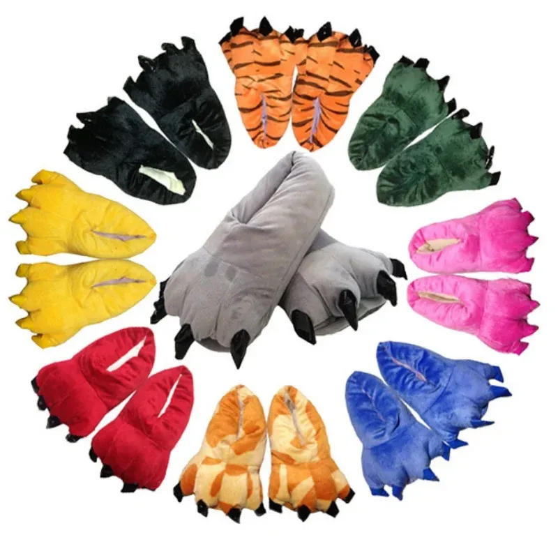 Winter Warme Weiche Innen Boden Hausschuhe Frauen Männer Schuhe Pfote Lustige Tier Weihnachten Monster Dinosaurier Klaue Plüsch Hause Zufällige Futter