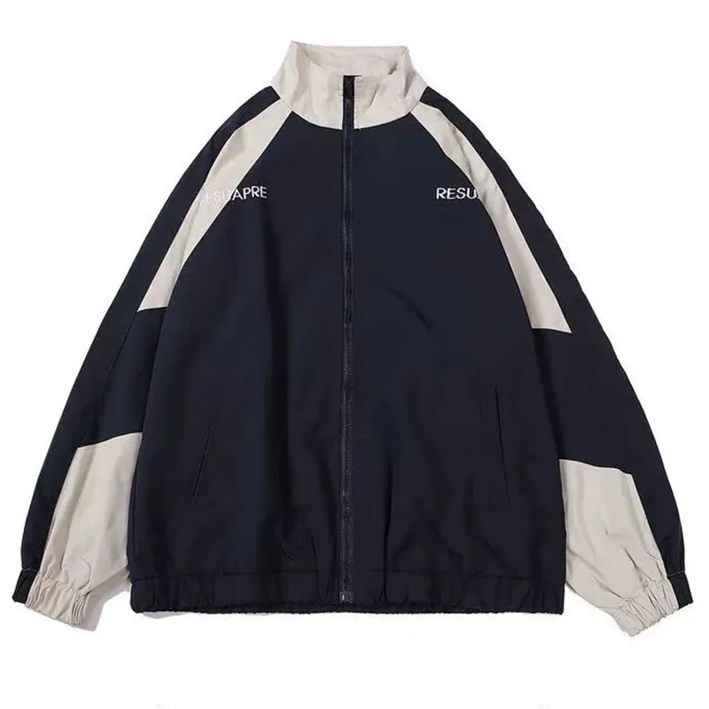 Hip Hop Varsity Jacke Männer High Street Patchwork Farbe Schwarz Windjacke Mäntel Frauen Frühling Herbst Dünne Mode College Jacken
