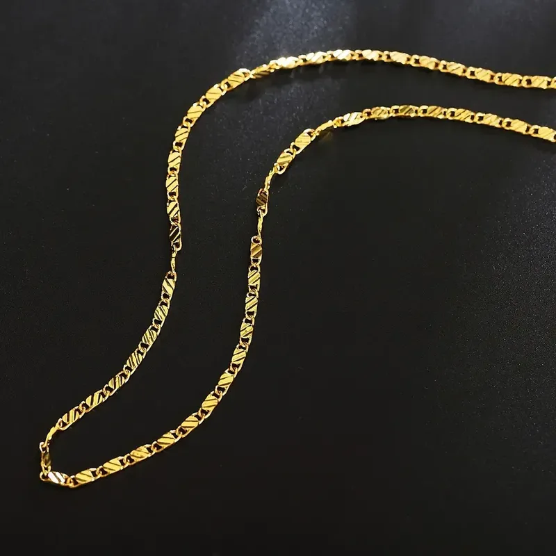 40-75 cm 18 k Gold Farbe Charme 2mm Flache Kette Halsketten Für Frauen Männer Luxus Fashion Party hochzeit Schmuck
