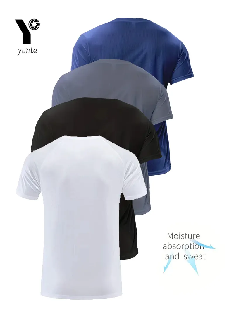 Rundhals-T-Shirt, 4-farbig, Schwarz und Weiß, Grau, Marineblau, ultraleicht, schnell trocknend, atmungsaktiv, schweißabsorbierend, für Herren, geeignet für
