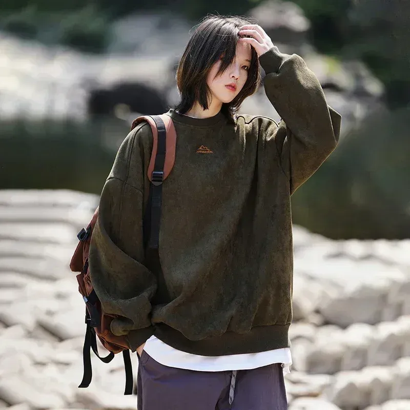 TFETTERS Marke Wildleder Sweatshirts für Männer 2025, neue Herbst-Winter-Kleidung, Baggy-Vintage-Pullover, Paare, O-Ausschnitt, Oversize-Bluse