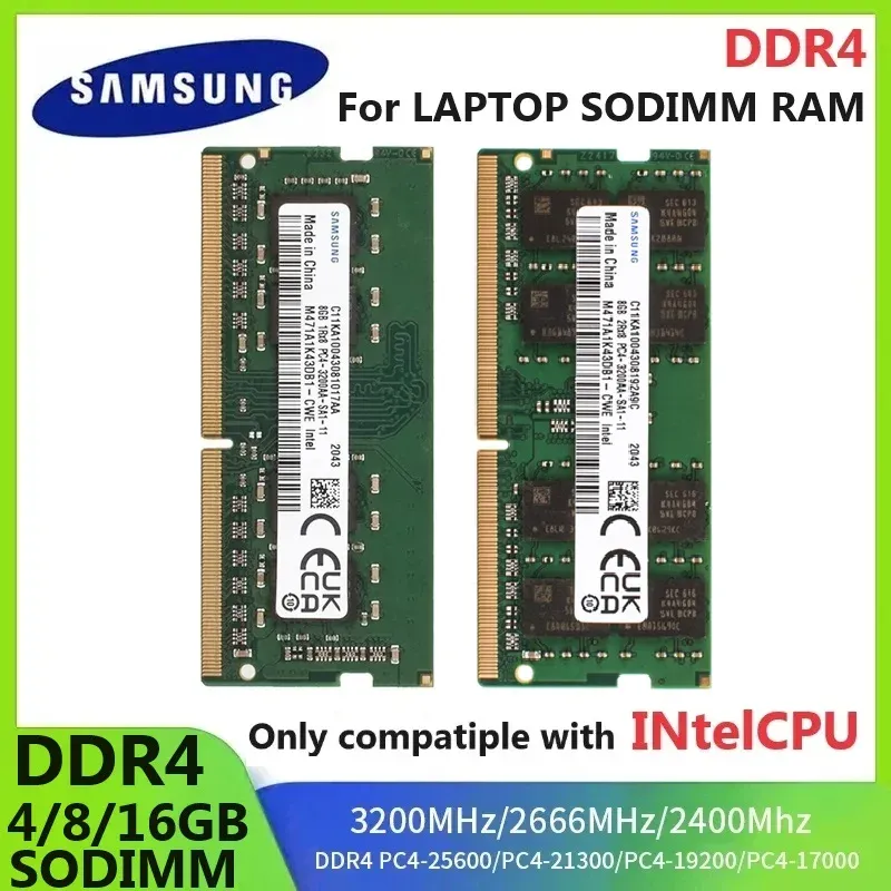 SAMSUNG Speicher DDR4 SODIMM RAM 4GB 8GB 3200MHz 16GB 2666Mhz 2400MHz Ram Laptop Memoria für Intel CPU PC4 2400T 2666V 3200 LAPTOP