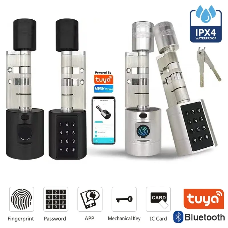 Tuya APP Fingerprint Zylinder Elektronische Smart Türschloss Digitale Tastatur Code Schlüssel Karte Fernbedienung Einstellbar Hause Wohnung