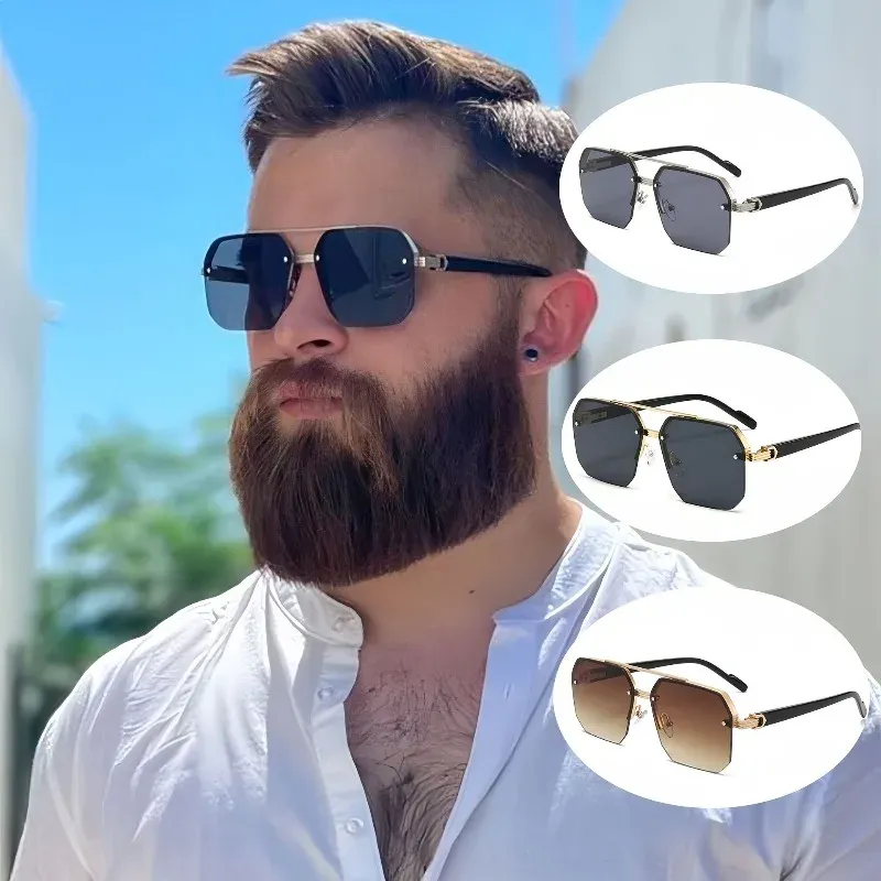 Stilvolle, lässige Piloten-Modebrille für Herren mit Metallrahmen und Farbverlaufslinsen, perfekt für Freizeitkleidung