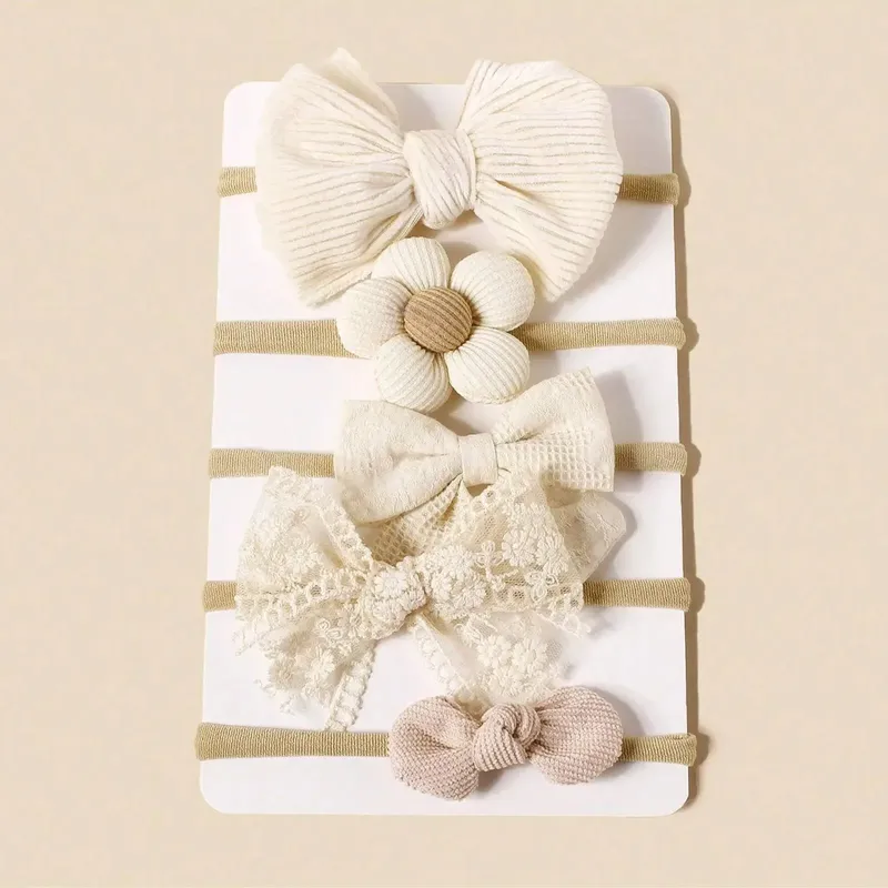 5-teiliges Baby-Stirnband in verschiedenen Blumenform, süßes und schönes Blumen-Haar-Accessoire, hochelastisches Kinder-Stirnband