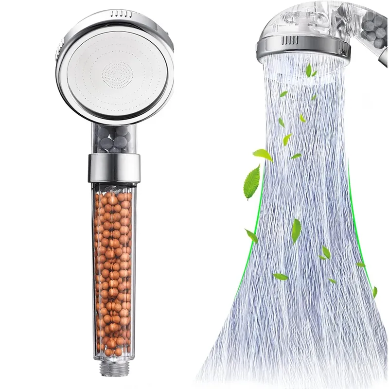 1 Stück gefilterter Duschkopf aus ABS, Hochdruck-Wassersparspray, durchsichtige Handduschköpfe mit Filterperlen für Badezimmer