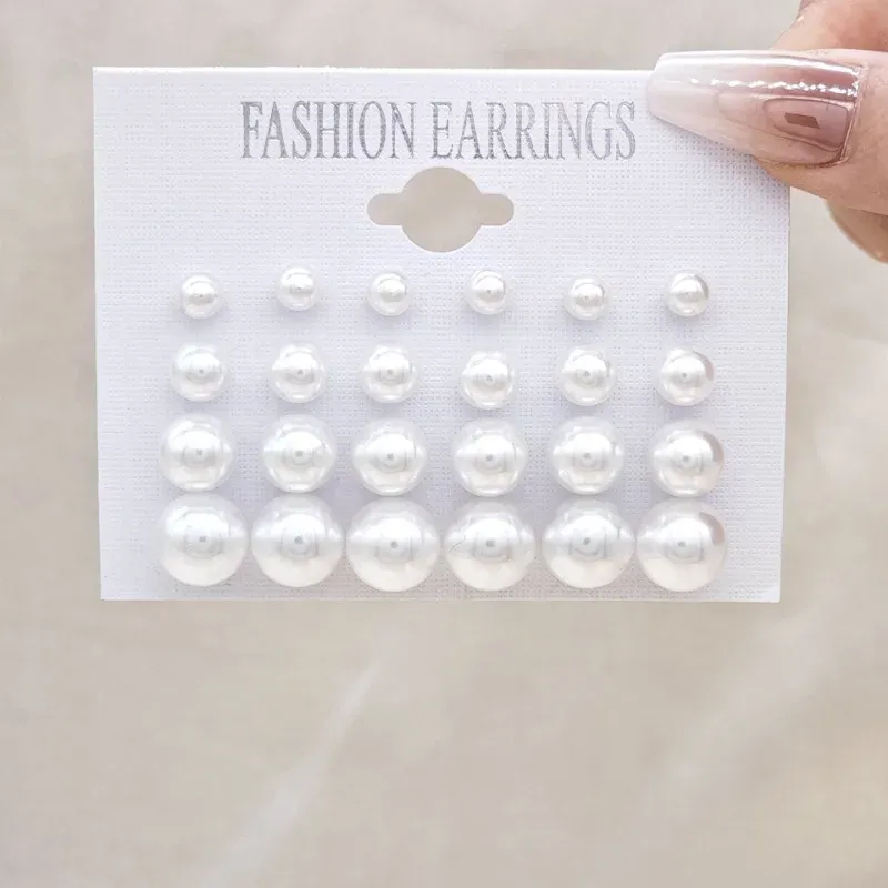 12-teiliges modisches und schlichtes Damen-Ohrring-Set mit Perlenimitat, geeignet für den täglichen Gebrauch, Urlaubsgeschenke, klassischen Schmuck