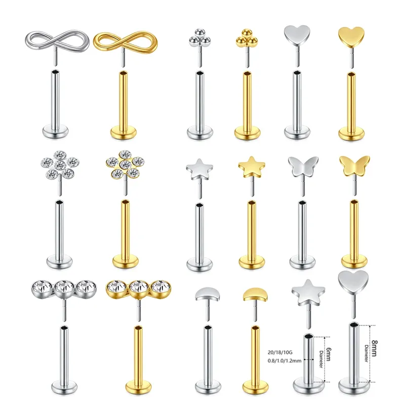 1 Stück Lippenpiercing Körperschmuck Plug-in Lippenbolzen für Frauen Trendige Ohrstulpe Edelstahl Stern Mond Lippen Ohrstecker Ohrstecker