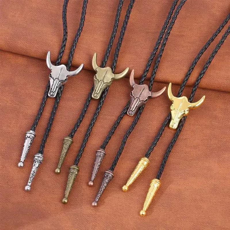 Goldene Krawatten für Männer, amerikanisches Cowboy-Kleidungsstück, Zubehör, Krawatte, verstellbarer Stierkopf, Western-Cowboy-Bolo-Krawatte, Anhänger-Halskette