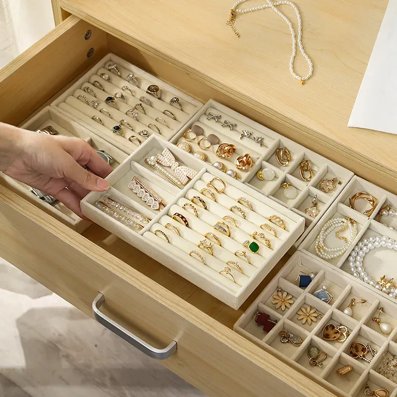 Samt-Schmuck-Display-Tablett, exquisiter Schmuckhalter, tragbar, für Ring, Ohrringe, Halsketten, Organizer, Aufbewahrungsbox, Organizer-Tabletts