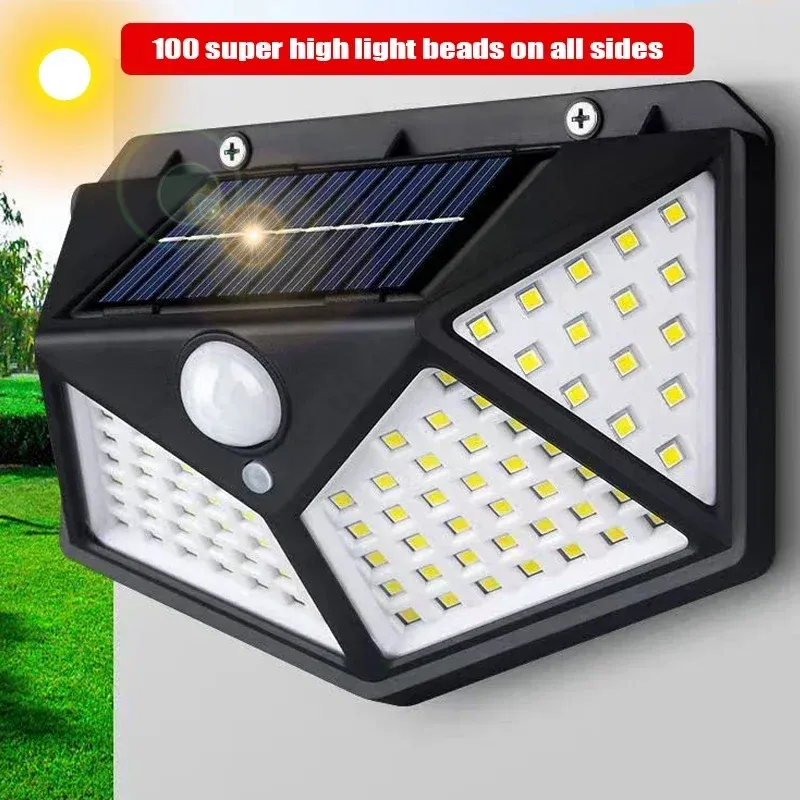 1 ~ 12PCS 100 LED Solar Wand Lampe 4 Seiten Leuchtende Mit Motion Sensor Outdoor Garten Hof Wasserdichte wand Licht