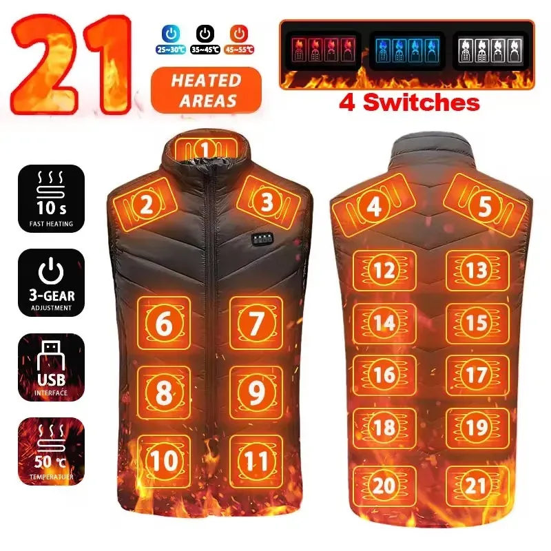 21 beheizte Weste Zonen elektrisch beheizte Jacken Männer Frauen Sportbekleidung beheizter Mantel Graphene Heat Coat USB-Heizjacke für Camping