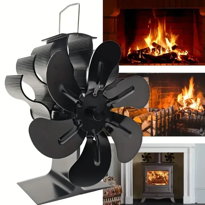 Wärmebetriebener Ofenventilator, umweltfreundlich, schwarz, 6 Flügel, Holzbrenner, Kaminventilator, effiziente Wärmeverteilung, Winterwärmer für Zuhause