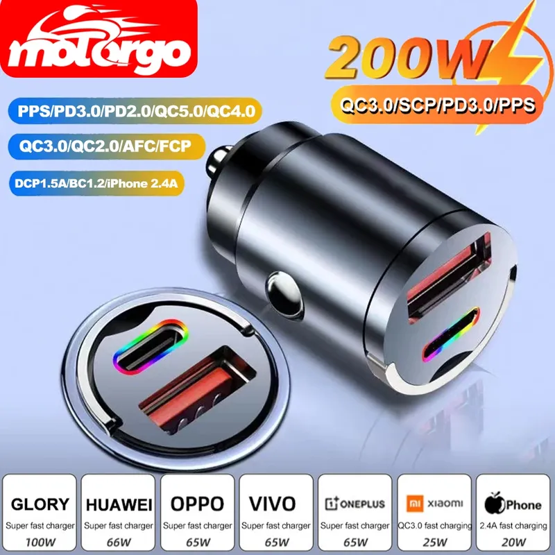 100w/200w qc 3,0 pd Mini-Auto ladegerät 12-24V Feuerzeug Schnell ladeauto USB Typ C Ladegerät für Xiaomi Samsung Huawei iPhone Power