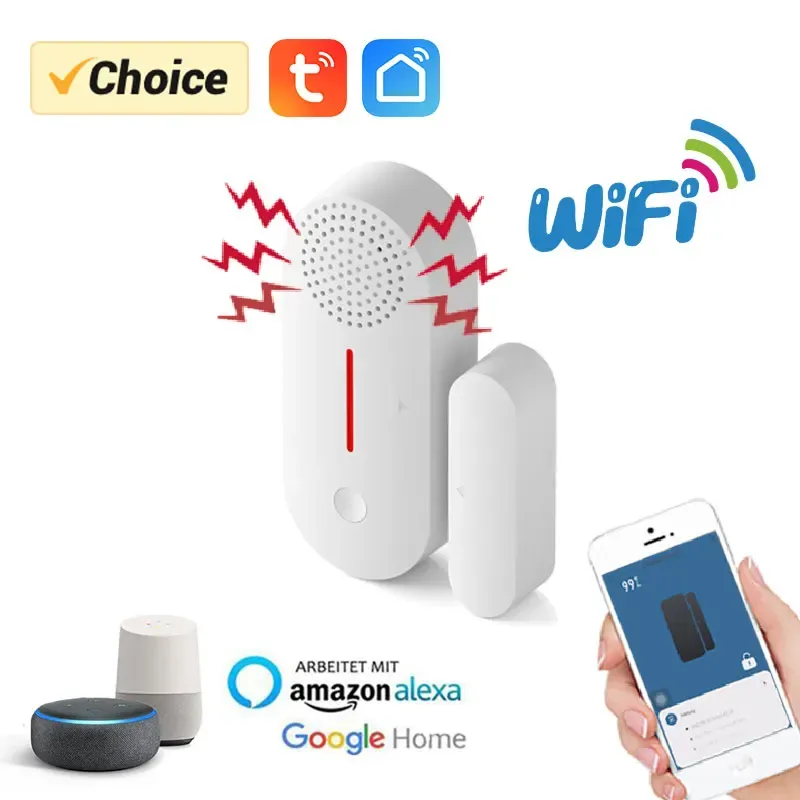 WiFi Tür Fenster Sensor WiFi Sicherheit Alarm Tür Offen Geschlossen Detektoren Sound 0-100dB APP Fernbedienung Timing Scharf und Unscharf