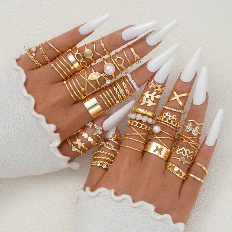 58PCS Vintage Herz Schlange Schmetterling Ringe Set für Frauen Mode Metall Vergoldet Geometrische Hohl Finger Ring Schmuck Geschenke neue