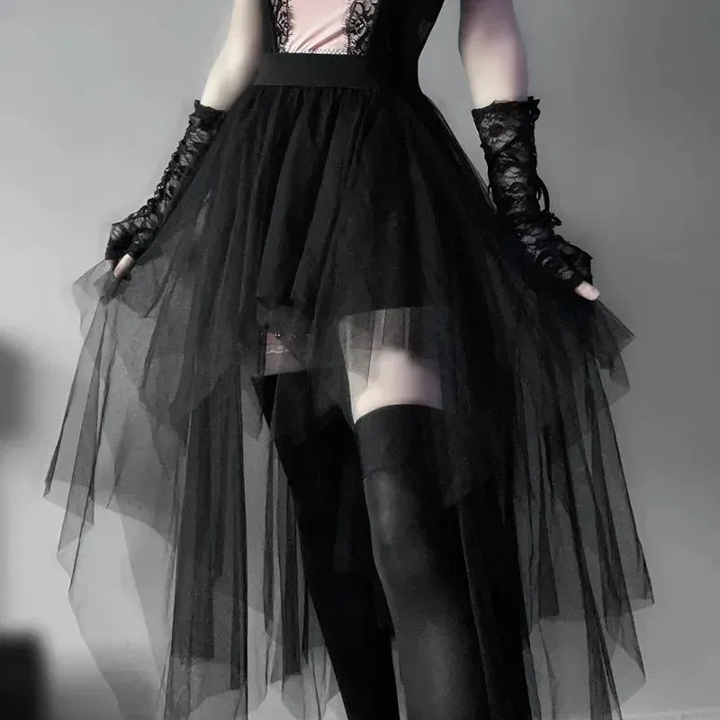 Sexy Netzgarn, hoch taillierter, unregelmäßiger Rock für Damen, Sommer, neuer europäischer und amerikanischer Gothic-Stil, vielseitige Freizeitröcke
