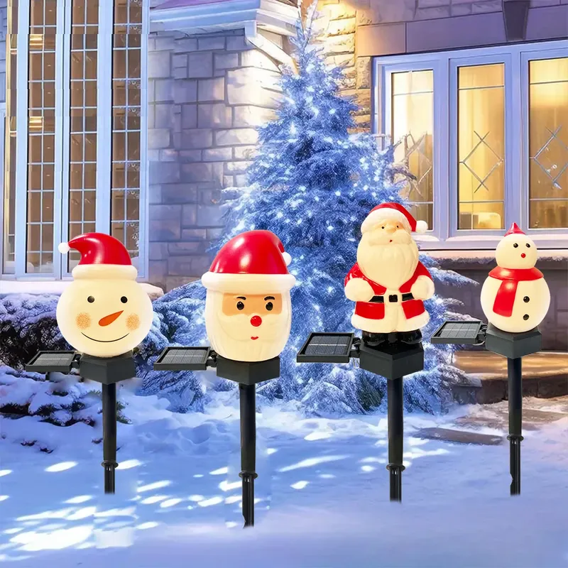 1pc Weihnachten Santa Claus & Schneemann Landschaft Rasen Solar Licht Im Freien Wasserdichte Hof Boden Stakes Licht Für Garten decor