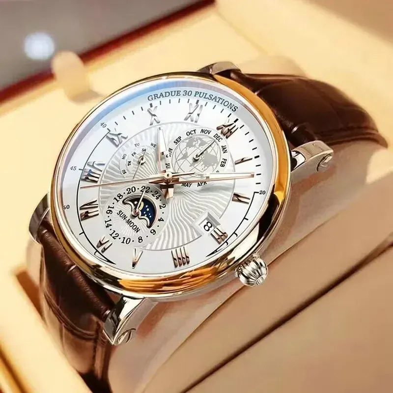 2024 mode Männer Uhr Mode Top Luxus Sport Männer der Armbanduhr Wasserdicht Leucht Leder Datum Quarz Uhren Mann Uhr