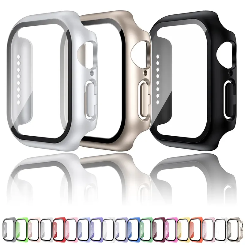 Gehärtetes Glas + Hülle für Apple Watch 38 mm 40 mm 41 mm 42 mm 44 mm 45 mm 46 mm Displayschutzfolie Schutzhülle iWatch 10 8 7 9 6 SE 5