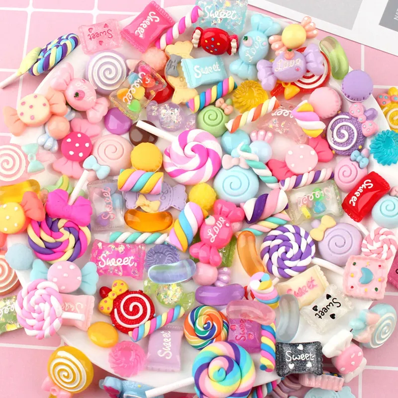 30 stücke zufällige Süßigkeiten Schleim Charms niedlichen Set gemischte Harz Süßigkeiten Flatback Schleim Herstellung Lieferungen für DIY Handwerk Herstellung und Ornamente DIY