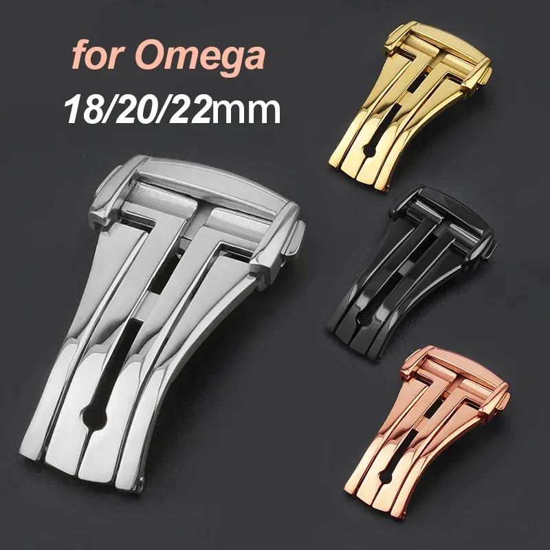 Metall-Faltschnallen für Omega 16 mm, 18 mm, 20 mm, Edelstahl-Schnalle, Leder-Gummi-Uhrenarmband-Verschluss, polierte Faltschließe