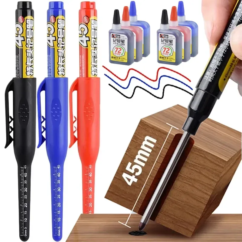 1–6 Stück Mehrzweck-Markierungsstifte mit 45 mm tiefem Bohrloch und langer Spitze, wasserdicht, für Badezimmer, Holzbearbeitung, langer Kopf, Zimmermannsstift