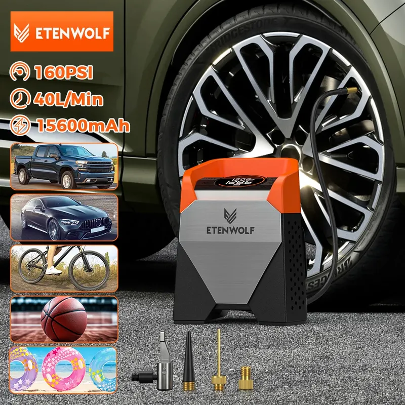 ETENWOLF ZEPHYR S3/S5 Tragbarer Reifenfüller, 100 % Arbeitszyklus, 7800/15600 mAh, Luftkompressor für Autos, Fahrräder, Bälle, Luftpumpe (neu)