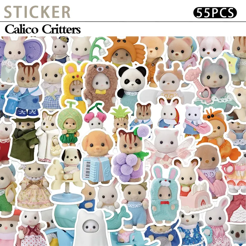 55 Stück Calico Critters Aufkleber Laptop Scrapbook Dekoration Graffiti Aufkleber Skateboard Laptop Wasserfest Aufkleber